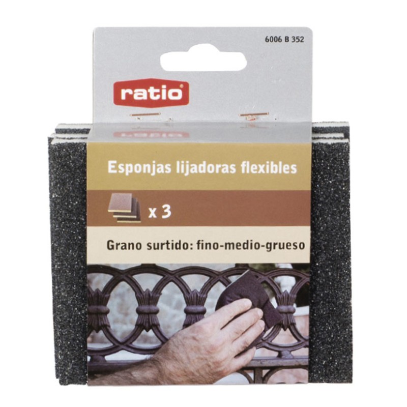 PACK 3 ESPONJAS ABRASIVAS FLEXIBLES RATIO