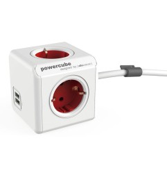Ladrón Powercube original 4 tomas corriente + 2 USB con cable 1,5 gris