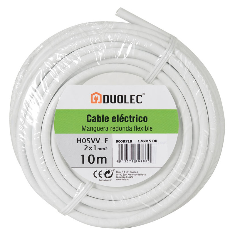 Cable eléctrico bipolar manguera DUOLEC blanco UNE H05VV-F mini rollo 10m