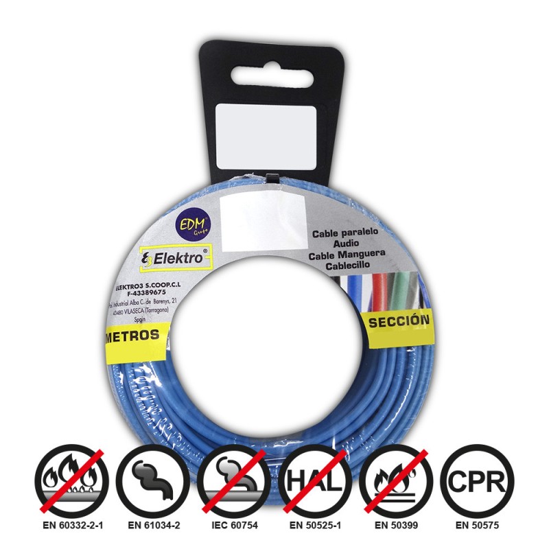 CARRETE CABLECILLO FLEXIBLE 2,5MM AZUL 5MTS LIBRE HALOGENOS CARRETE CABLECILLO FLEXIBLE 2,5MM AZUL 5MTS LIBRE HALOGENOS