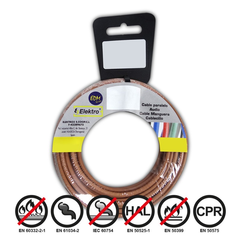 CARRETE CABLECILLO FLEXIBLE 2,5MM MARRON 5MTS LIBRE HALOGENOS CARRETE CABLECILLO FLEXIBLE 2,5MM MARRON 5MTS LIBRE HALOGENOS