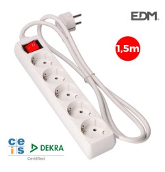 Base multiple 5 tomas schuko com interruptor 1,5m 3x1,5mm