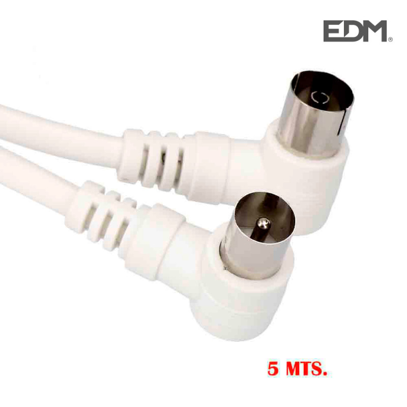 Prolongacion tv acodada 9,5mm 5m envasada blanca