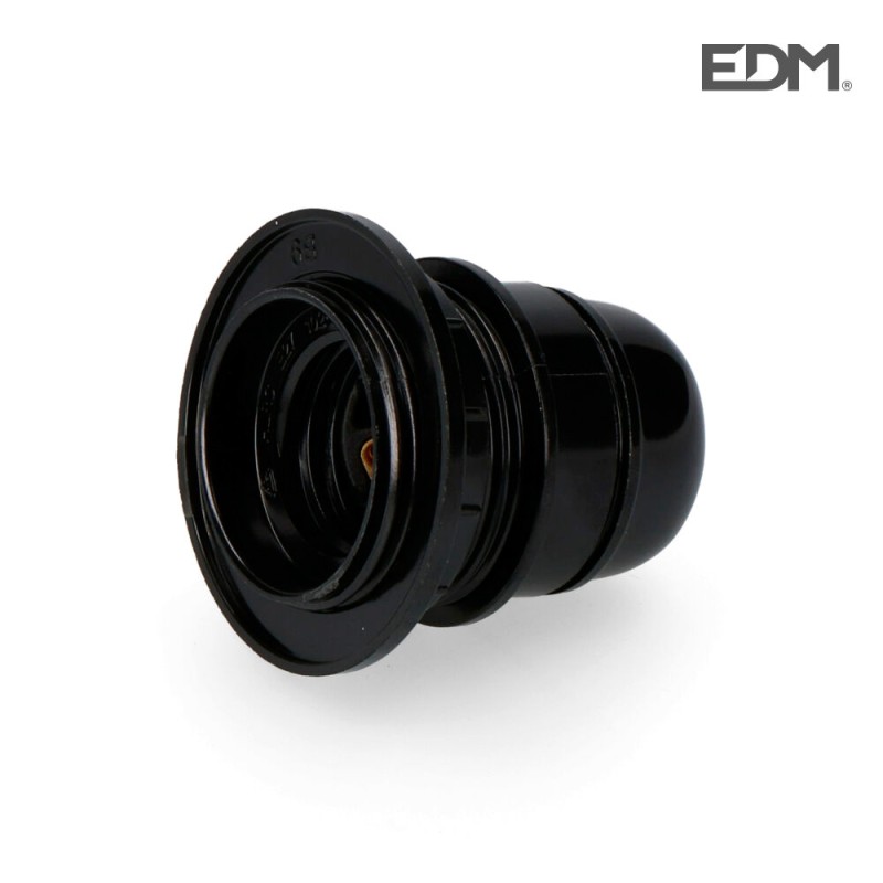 Portalamparas semiroscado e-27 homologado + arandela  retractilado negro edm