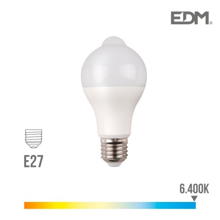 Bombilla standard led con sensor de presencia y crepuscular e27 12w 1055 lm 6400k luz fria edm