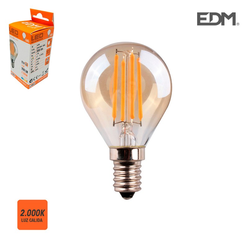 Bombilla esferica filamento led cristal vintage e14 4,5w 350 lm 2000k luz calida
ø 4,5 x 7,6 cm 25000h ac 220-240v clase a+ 300°