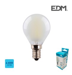 Bombilla esferica filamento led mate e14 4,5w 470 lm 6400k luz fria edm