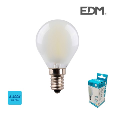 Bombilla esferica filamento led mate e14 4,5w 470 lm 6400k luz fria edm