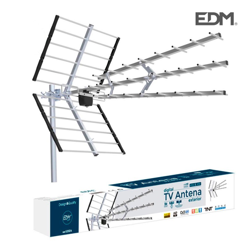 Antena uhf exterior tv edm 470-694 mhz professional series 1020mm 27 elemento s9-15dbi 1020mm longitud impedancia 75ohm 1020mm