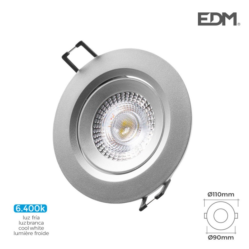 Downlight led empotrable 5w 380 lumen 6.400k redondo marco cromo edm enclavamiento
ø7,4cm