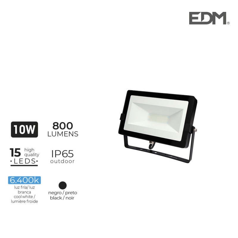 Foco proyector led 10w 6400k 800 lumens 2,55x12,8x8,5cm 220-240v edm