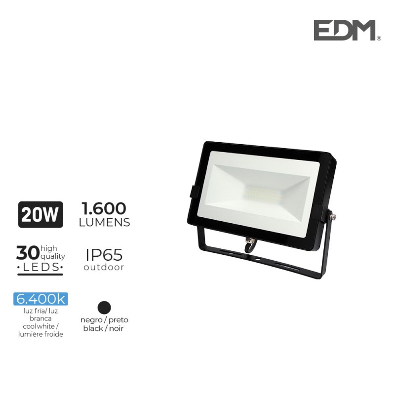 Foco proyector led 20w 6400k 1600 lumens 12x18.2x2.85cm 220-240v edm