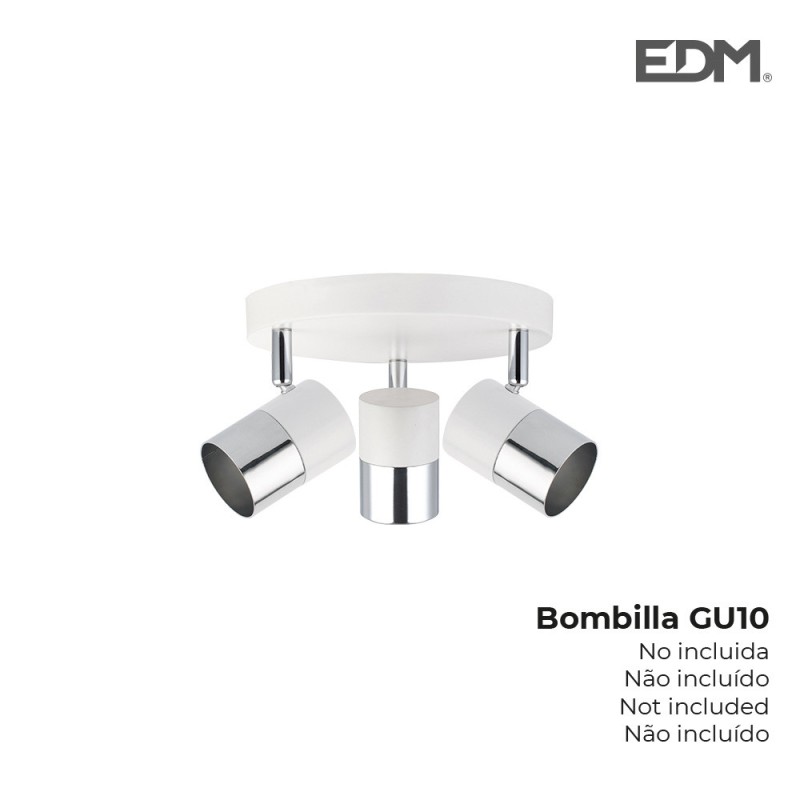 Foco "moon" 3 elementos blanco hueso + plata gu-10 edm 220-240v 50hz bombillas no incluidas 20,5x13cm