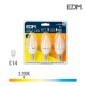 Kit 3 bombillas vela led e14 5w 400 lm 3200k luz calida
ø 3,6 x 10,3 cm 25000h ac 220-240v clase a+ 200° edm
