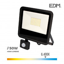 Foco proyector led 50w 4000 lm 6400k luz fria con sensor de presencia edm