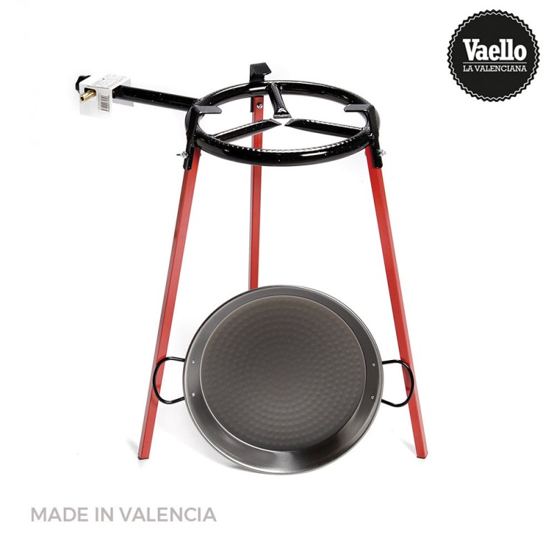 SET PAELLERA PULIDA 38CM CON TRÍPODE Y QUEMADOR GAS 300MM
