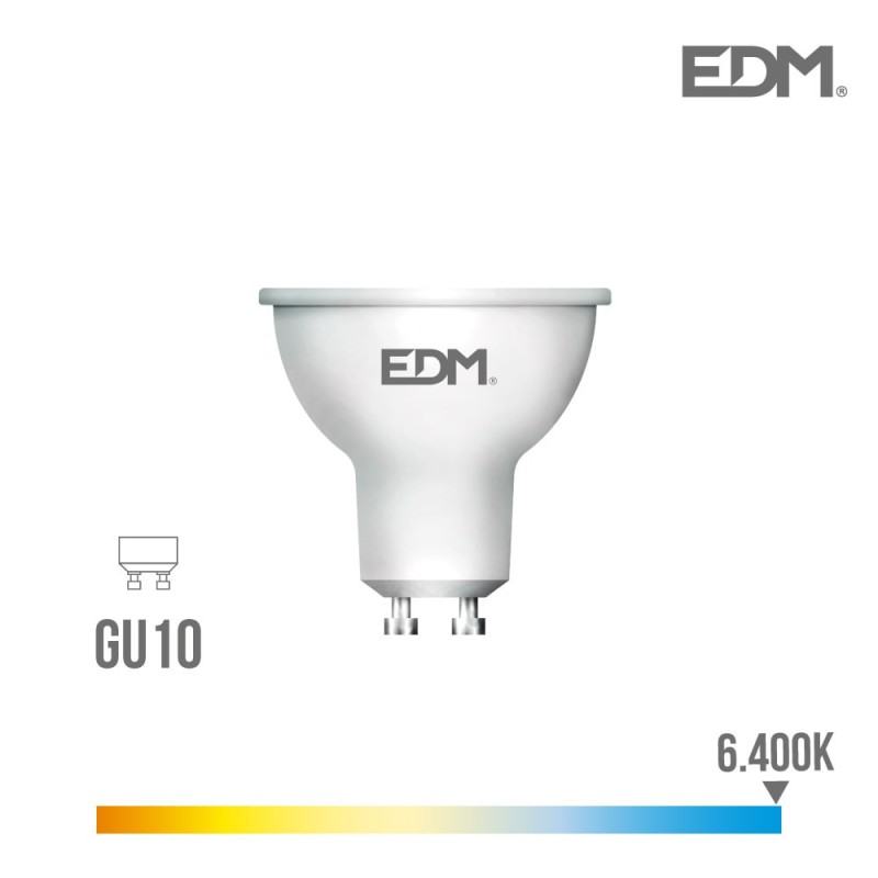 Bombilla dicroica led gu10 8w 600 lm 6400k luz fria
ø 5 x 5,5 cm 25000h ac 220-240v clase a+160° edm