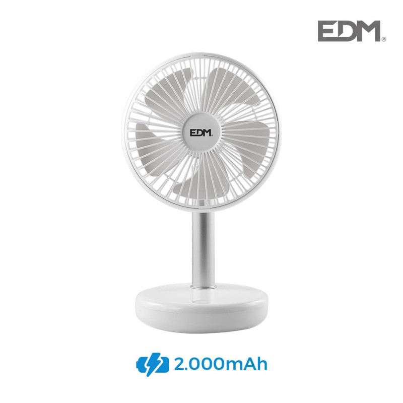 Ventilador de sobremesa recargable blanco 5w ø aspas 17 cm edm