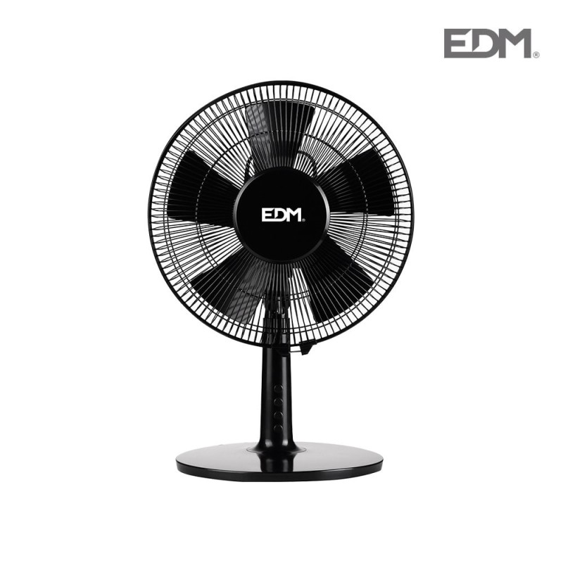 Ventilador sobremesa negro 40w
ø aspas 30cm 3 velocidades cabezal ajustable/oscilante 220/240v - 50hz 5 aspas edm