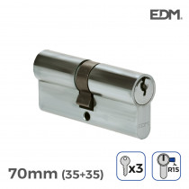 Bombin niquel 70mm (35+35mm) leva larga r15 con 3 llaves incluidas edm