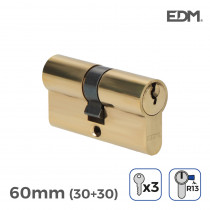 Bombin laton 60mm (30+30mm) leva corta r13 con 3 llaves incluidas edm