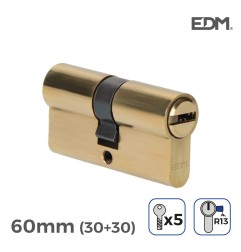 Bombin laton 60mm (30+30mm) leva corta r13 con 5 llaves seguridad incluidas edm