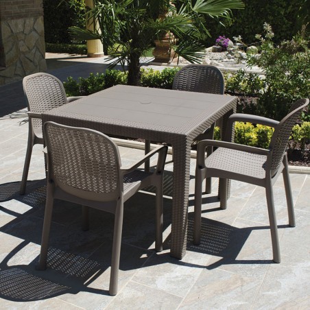 MESA IMITACIÓN RATAN RESINA 80X80XH72CM TAUPE