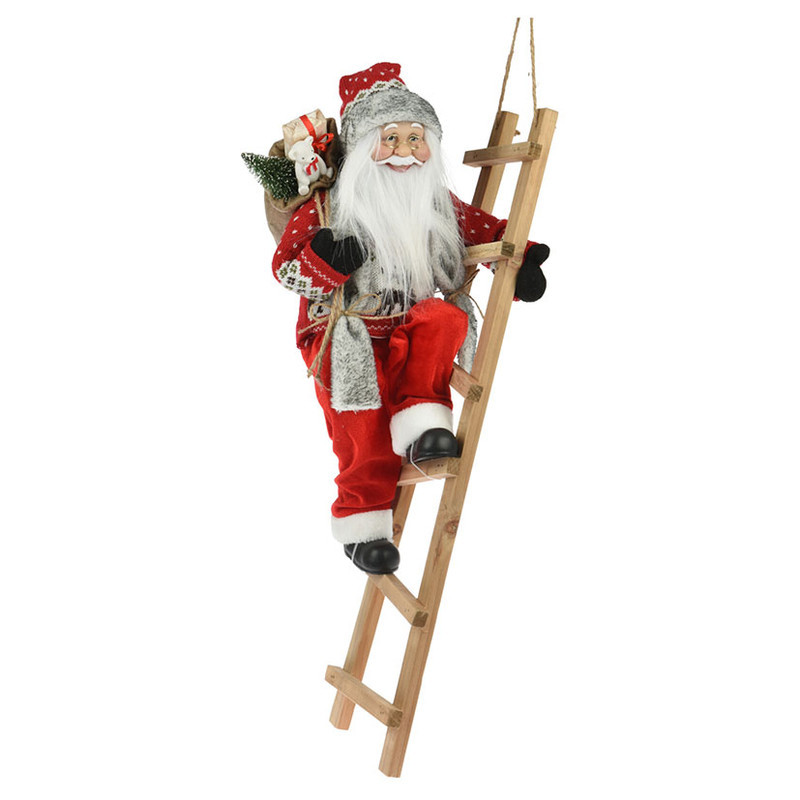 Figura decorativa Papa Noel con escalera de madera 65 cm