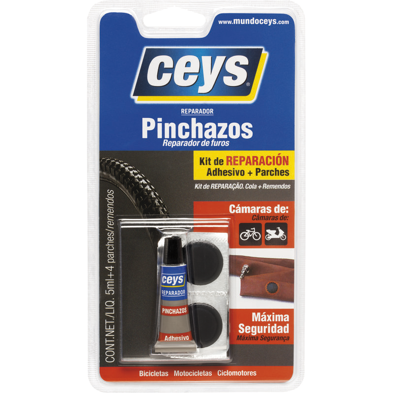 ADHESIVO Y PARCHES REPARADOR PINCHAZOS 5ML+ 4 PARCHES