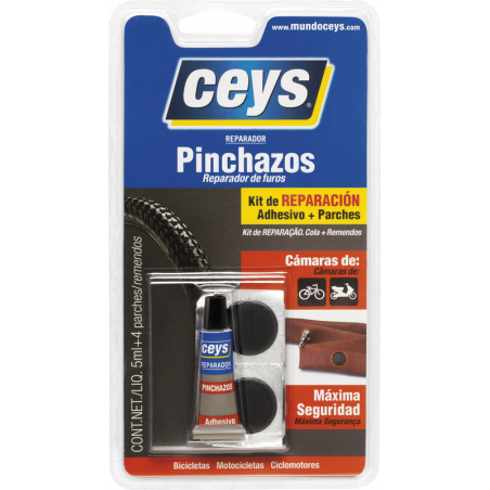 ADHESIVO Y PARCHES REPARADOR PINCHAZOS 5ML+ 4 PARCHES