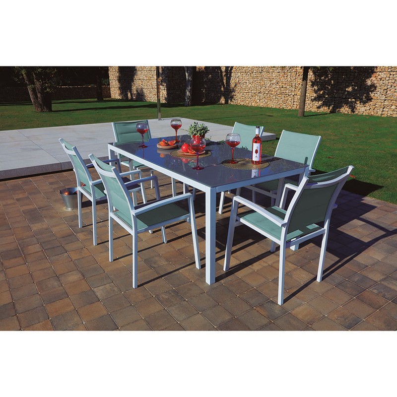 MESA ALUMINIO 180X100CM GRIS MALDIVAS