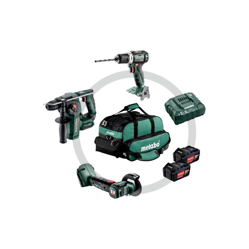 SET METABO TALADRO, MARTILLO Y AMOLADORA 18V 2X4AH