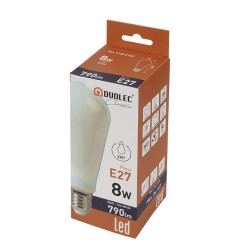 Bombilla con filamento LED pera opal DUOLEC E27 luz cálida 8W