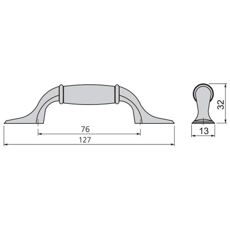 Tirador Papua, L 127mm, intereje 76mm, Plata vieja, Zamak