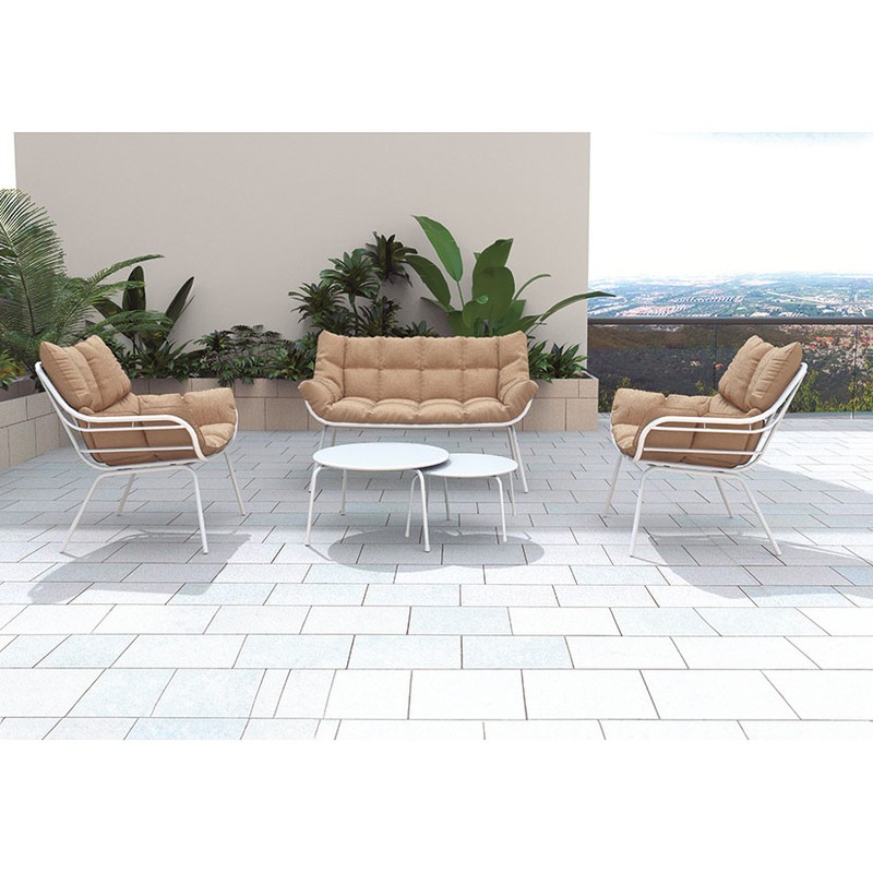 CONJUNTO 2 SILLONES + SOFÁ + MESITA RATÁN BLANCO