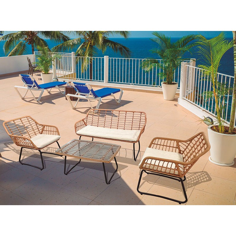 CONJUNTO RATÁN SOFÁ + 2 SILLONES + MESA BAJA SITGES