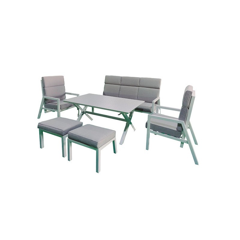 CONJUNTO ALUMINIO SOFA + 2 SILLAS + 2PUFS + MESA ALTA
