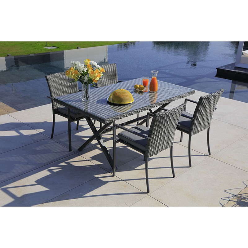 MESA ACERO RATÁN 160X90CM