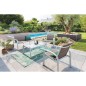 CONJUNTO ALUMINIO 2 SILLONES + SOFÁ + MESA BLANCO