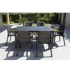 MESA IMITACIÓN RATAN RESINA 150X90XH72CM ANTRACITA