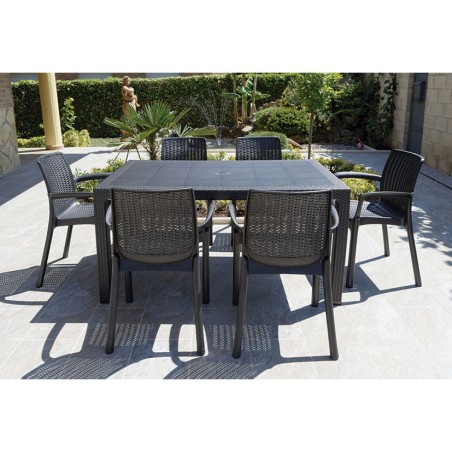 MESA IMITACIÓN RATAN RESINA 150X90XH72CM ANTRACITA