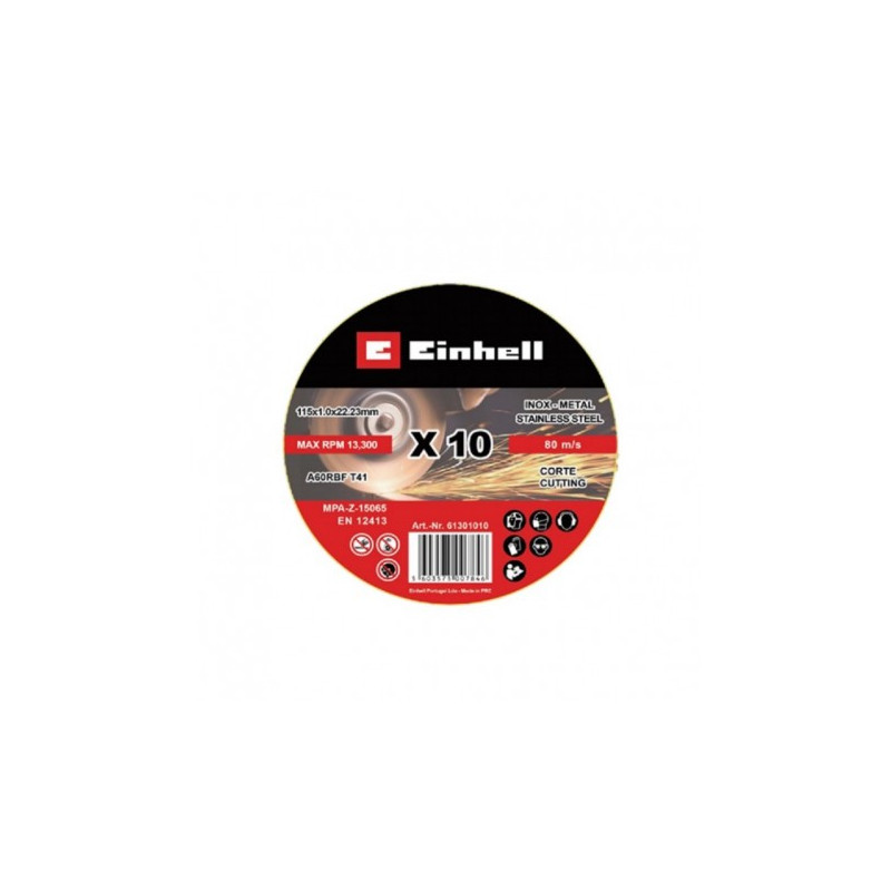 LATA 10 DISCOS CORTE INOX. 115X1MM EINHELL