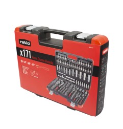 MALETIN HERRAMIENTAS 171 PIEZAS 1/4" 3/8" 1/2" CR-V RATIO