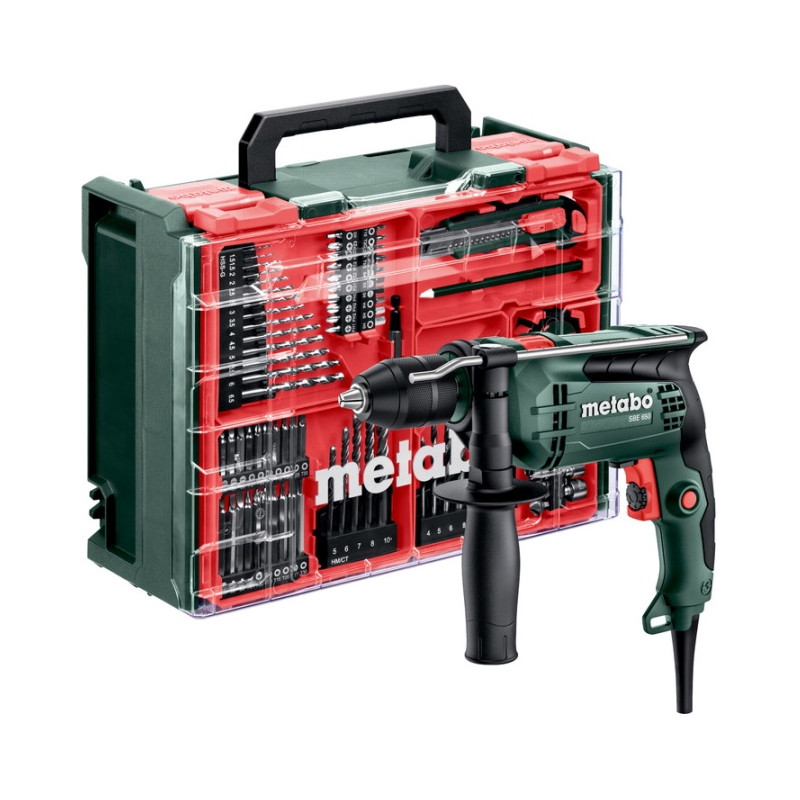 TALADRO PERCUTOR SBE 650W + MALETIN 78PZAS METABO