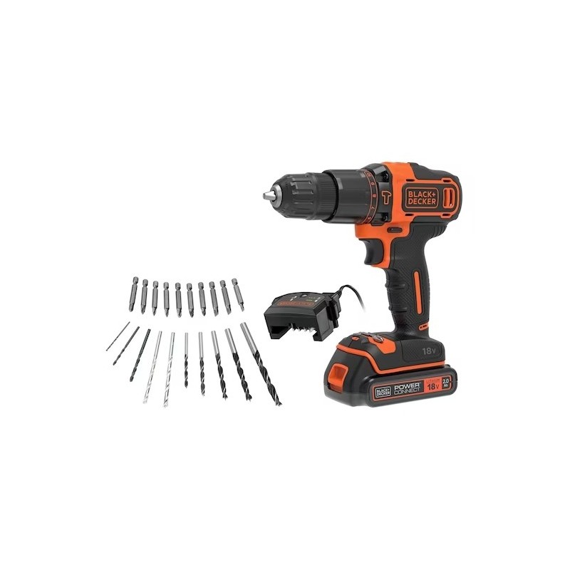 KIT TALADRO PERCUTOR B&D + 20 ACCESORIOS 18V 2AH