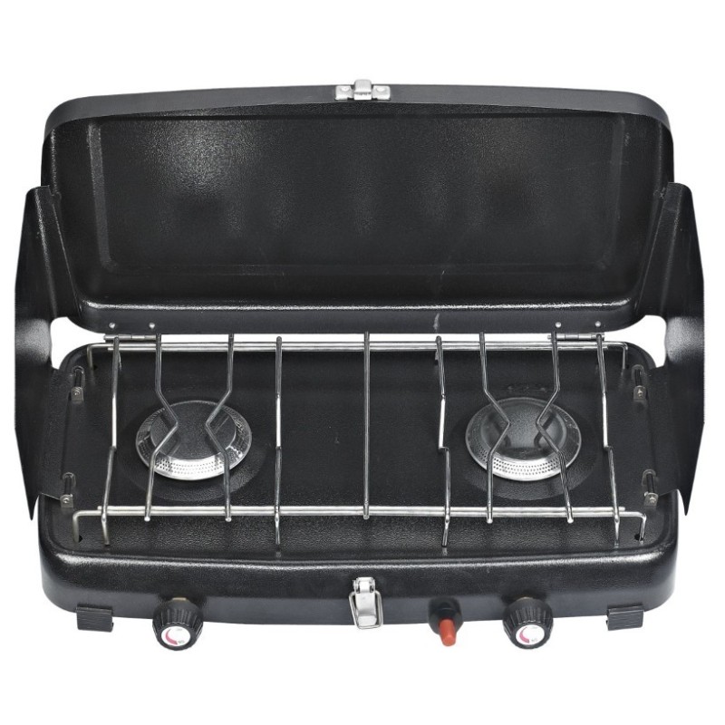 COCINA GAS PORTATIL 2 FUEGOS CON TAPA