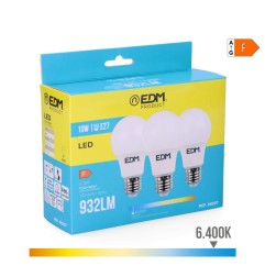 KIT 3 BOMBILLAS STANDARD LED E27 10W 932LM 6400K LUZ FRIA