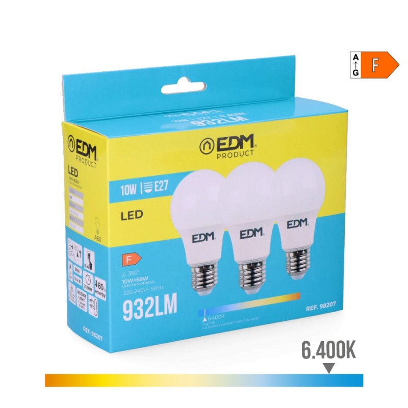 KIT 3 BOMBILLAS STANDARD LED E27 10W 932LM 6400K LUZ FRIA KIT 3 BOMBILLAS STANDARD LED E27 10W 932LM 6400K LUZ FRIA