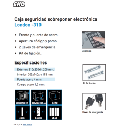 CAJA FUERTE SOBREPONER 31X20X20CM LONDON
