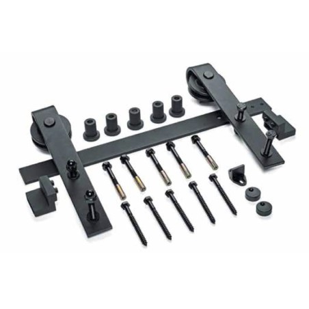 KIT PUERTA CORREDERA RÚSTICO 2M 30X5 NEGRO